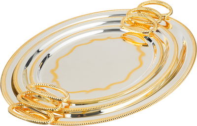 Al Saif Gallery Stainless Steel Oval Serving Set, 3 Pieces - Silver Gold product image 1