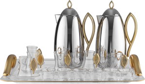 Al Saif Gallery Al Ola Thermos Set, 21 Pieces, with Tray, Tea & Coffee Cups - Silver Gold product image 2