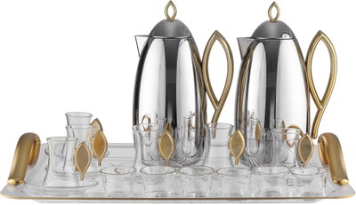 Al Saif Gallery Al Ola Thermos Set, 21 Pieces, with Tray, Tea & Coffee Cups - Silver Gold product image 2