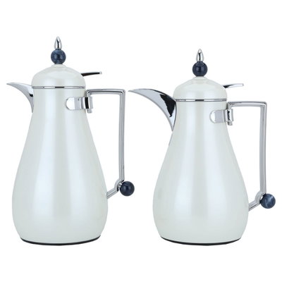 Al Saif Gallery Crystal Thermos Set, 1/0.7 litre, tofaria, thermal glass inner container, steel outer shell - pearl silver product image 3