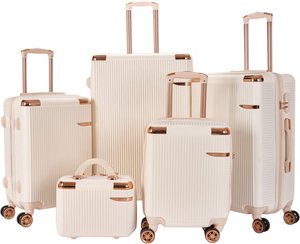 طقم شنط سفر ABS ليمرا، 5 مقاسات، 4 عجلات، زاويه 360 درجة، OT-5055 - بيج product image