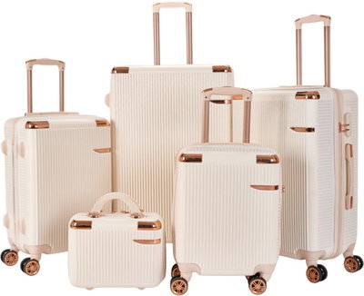 طقم شنط سفر ABS ليمرا، 5 مقاسات، 4 عجلات، زاويه 360 درجة، OT-5055 - بيج product image 1