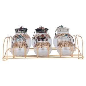 طقم علب بهارات زجاج السيف غاليري، 7 قطع ، غطاء، بستاند ذهبي - ملون product image 2