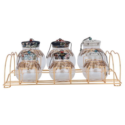طقم علب بهارات زجاج السيف غاليري، 7 قطع ، غطاء، بستاند ذهبي - ملون product image 2