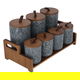 طقم علب بهارات بورسلان السيف غاليري، 7 قطع، حامل خشبي - أسود رخامي product image 2