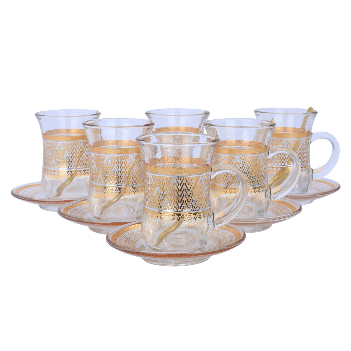 طقم بيالات شاي وقهوة زجاج السيف غاليري، 26 قطعة - ذهبي product image 2