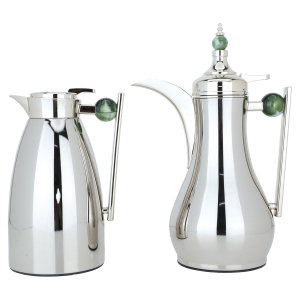 Al Saif Gallery Alaa thermos set, 1/1 liter, two pieces, thermal glass inner container, steel outer shell - `Silver product image 2