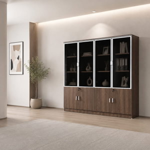 OW-110 MDF wood filing cabinet, 190×160×32 cm, 4 glass top doors, 4 wooden bottom doors, internal shelves - Dark Brown product image