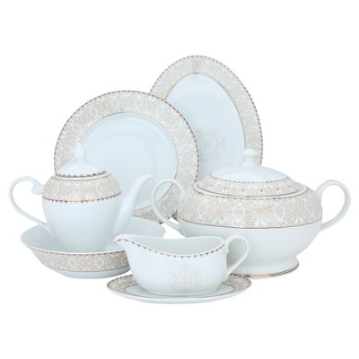 طقم سفرة بورسلان منقوش ذهبي السيف غاليري، 81 قطعة - أبيض product image 1