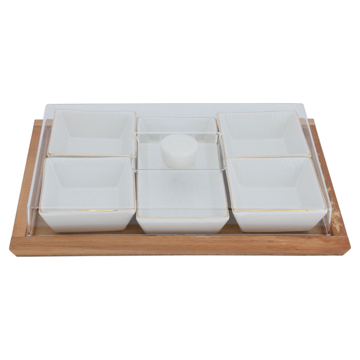 Al Saif Gallery porcelain yogurt set, with wooden stand and lid - white product image 1