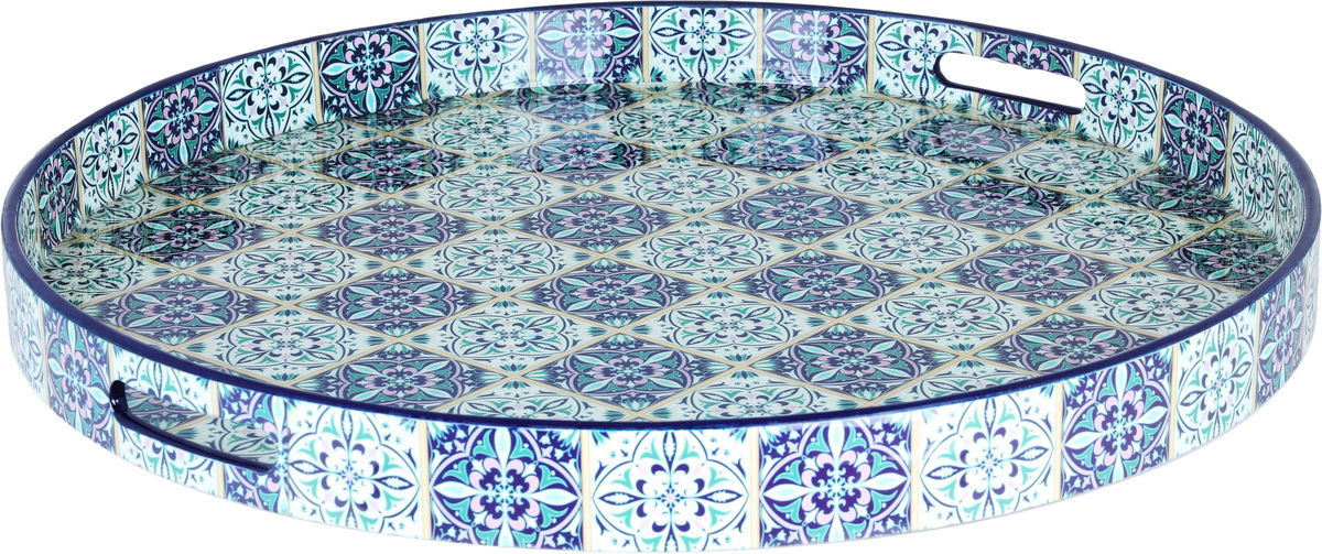 Al Saif Gallery wooden serving tofir, 23 x 2 cm, round - blue product image 4