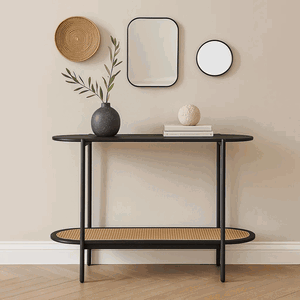 كونسول معدن، 2 رف رتان خشب، 80×120×40 سم - اسود product image 2