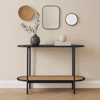 كونسول معدن، 2 رف رتان خشب، 80×120×40 سم - اسود product image 2