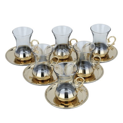 طقم بيالات شاي و فناجين قهوة عربي كريستال السيف غاليري، 18 قطعة - ذهبي product image 1