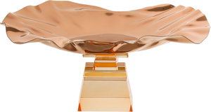 ستاند تقديم ستانلس استيل السيف غاليري، 30x30x13 سم، قاعدة مربع زجاج، مموج - نحاسي product image