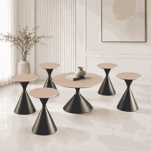 طقم طاولات سيراميك و معدن، 7 قطع - بنى product image