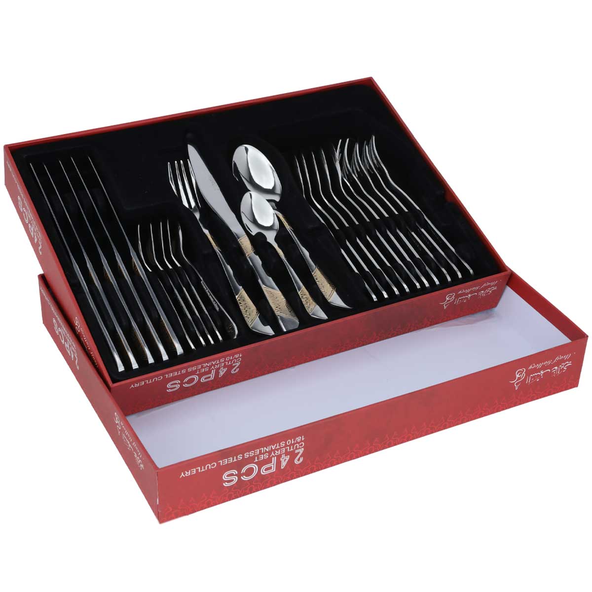 Al Saif Gallery steel spoon set, 24 pieces, gold-silver pattern product image 1