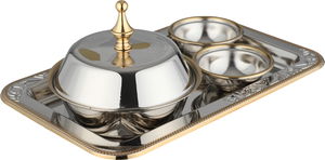 طقم تقديم تمرية كرما استيل سيف بلص، 5 قطع، 26x16x2 سم - فضي ذهبي product image