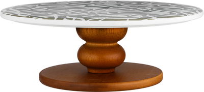 ستاند تقديم بورسلان ون مور، 25.5x25.5x9 سم، قاعدة خشب، دائري - أبيض بيج product image 2