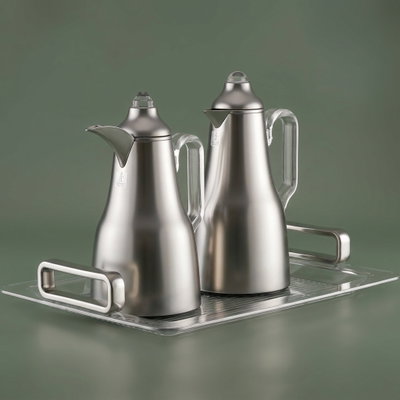Al Saif Gallery Abq Thermos Set, 1/0.7 Liter, Glass Inner Material, 3 Pieces, Tofriya, Transparent Handle - Transparent Silver product image 1
