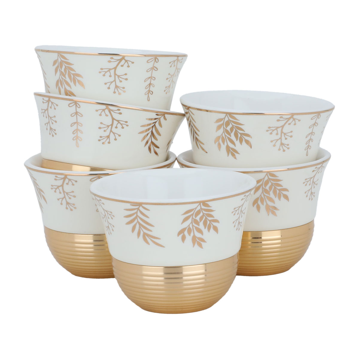 Al Saif Gallery Porcelain Arabic Coffee Cup Set with Gold Base, 12 Pieces, 100 ml - Beige product image