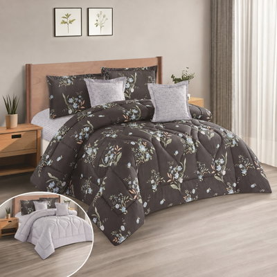 طقم لحاف قماش، 170x220 سم، نفر ونص، 4 قطع - بني رمادي product image 2