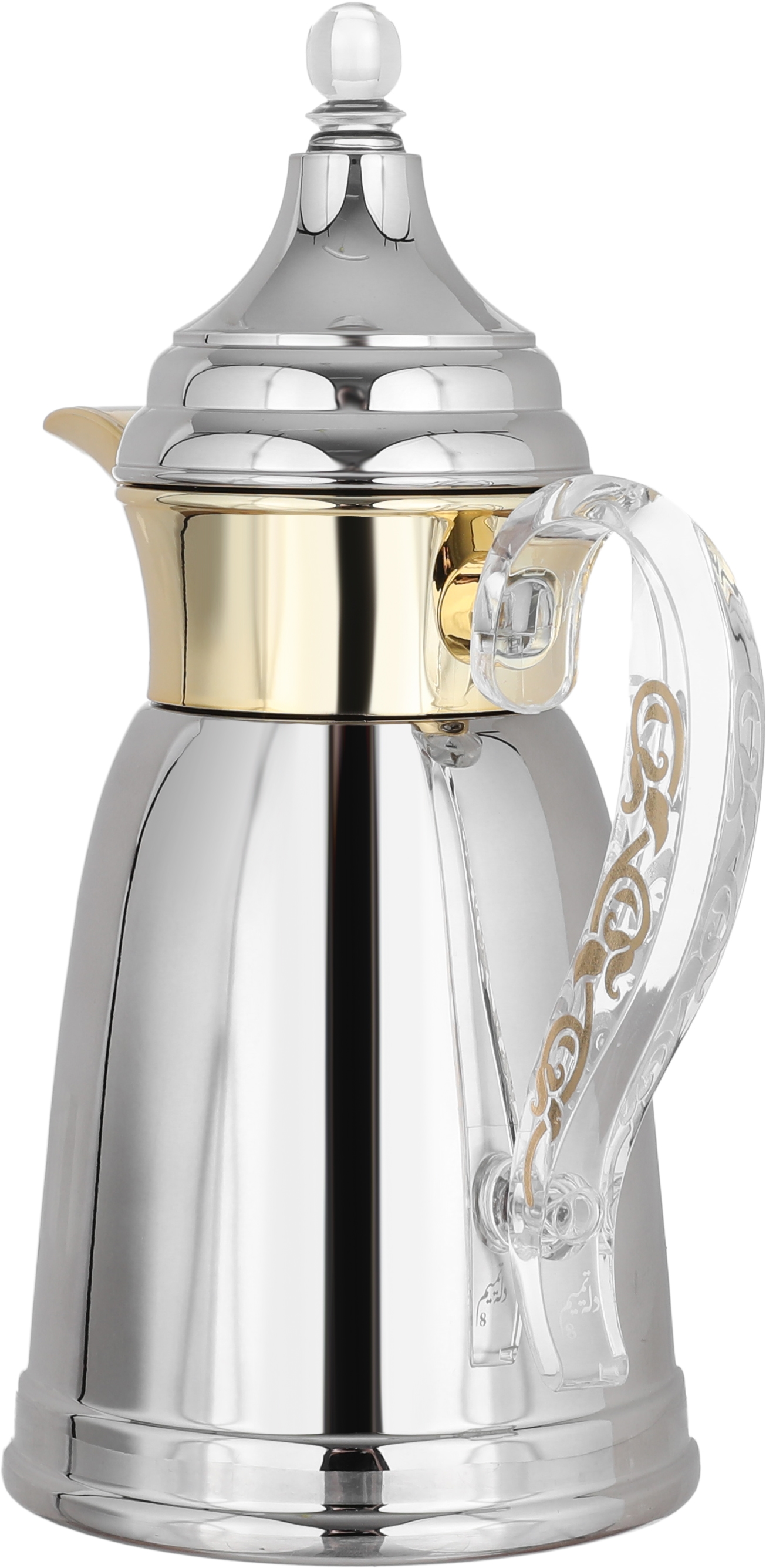 Dallah Tamim 8 Al Saif Gallery thermos, 0.35 litres, transparent handle, steel inner case, steel outer case - silver gold product image 2