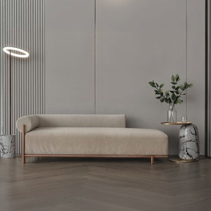 Modern Swedish wood sofa, 215x85x43 cm, Chanel fabric - beige product image