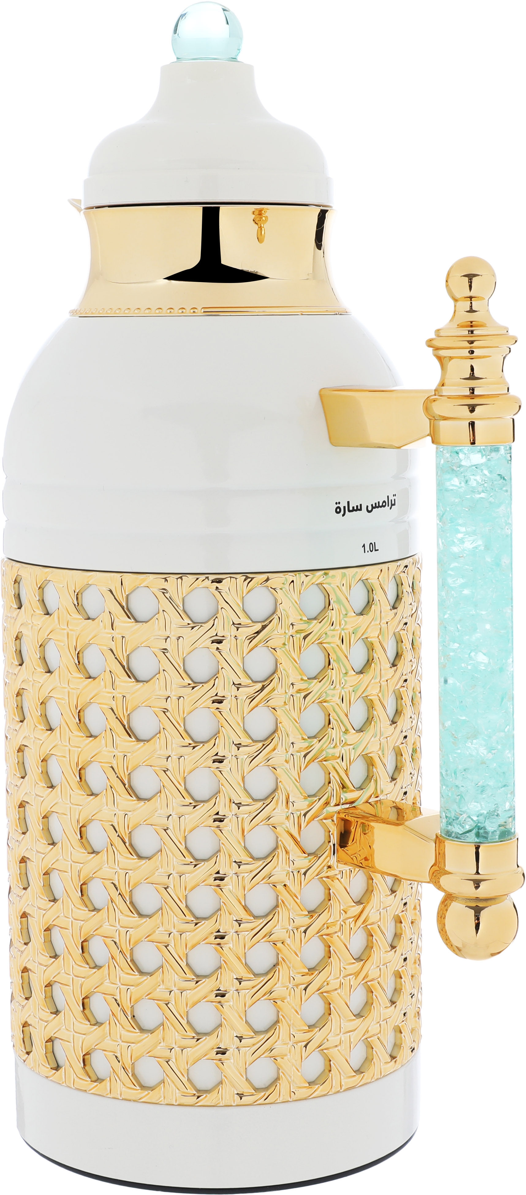 Al Saif Gallery Sarah thermos set, 1 liter, crystal handle, thermal glass inner case, steel outer case - pearly gold product image 2