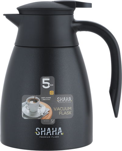 ترمس شاها، 1 لتر، خامة داخلية استيل، هيكل خارجي استيل، ضغاط - اسود product image 1