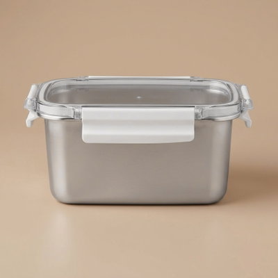 علبة تخزين ستانلس استيل الصحاح، 19x12x10 سم، غطاء بلاستيك، قفل - فضي شفاف product image 1