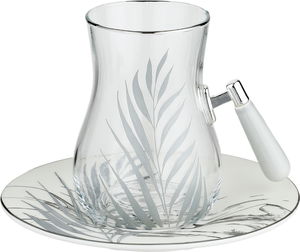طقم تقديم بيالات شاي زجاج وفناجين قهوة مع صحون بورسلان السيف غاليري، 25 قطعة، سكرية، مشجر فضي - ابيض شفاف product image 2