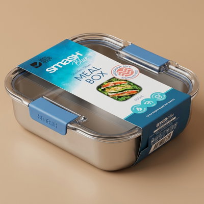 حافظة طعام استيل سماش، 600 مل / 20.28 انش، مربع بغطاء - فضي product image 1