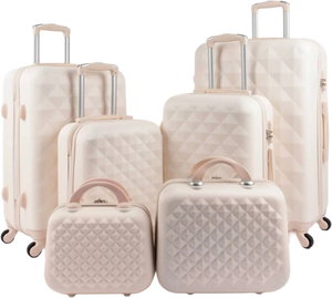 طقم شنط سفر ABS ليمرا، 6 مقاسات، 4 عجلات، زاويه 360 درجة، LMA-199 - بيج product image