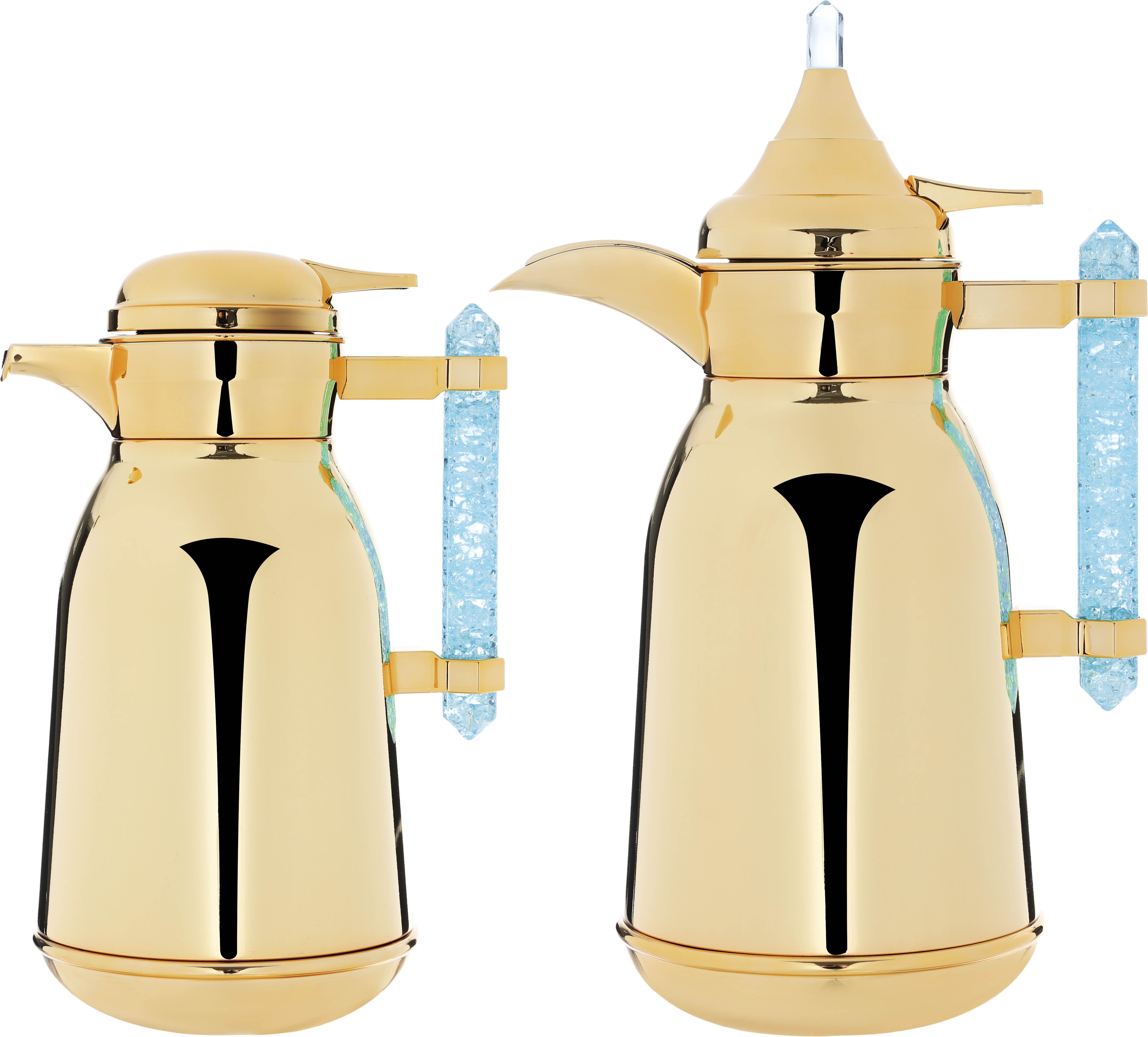 Al Saif Gallery Shahad thermos set, 1 liter, crystal handle, thermal glass inner case, steel outer case - gold product image 1