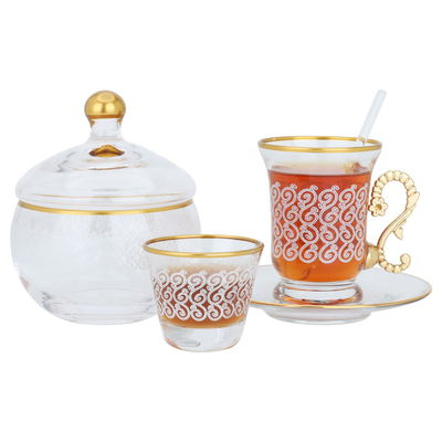 طقم كريستال زجاج السيف غاليري، نقش، 50 قطعة، بخط ذهبي - أبيض product image 2