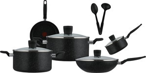 طقم قدور دارك ستون 2 جرانيت تيفال، غطاء زجاج، 11 قطعة - أسود شفاف product image 2