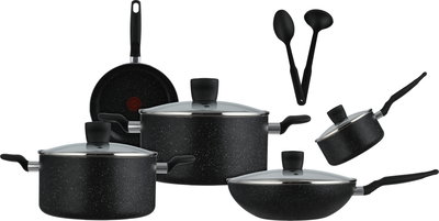 طقم قدور دارك ستون 2 جرانيت تيفال، غطاء زجاج، 11 قطعة - أسود شفاف product image 2