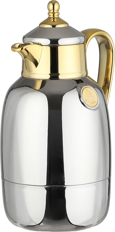 Lalooza Bran Thermos Set, 0.7/1 Liter, Glass Interior, Push-Button Lid - Shiny Silver Gold product image 5