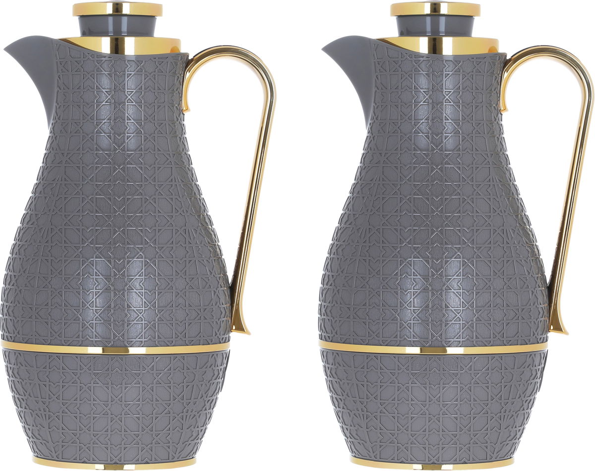 Al Saif Gallery Hessa thermos set, 1/1 liter, two pieces, thermal glass inner shell, plastic outer shell - dark gray product image