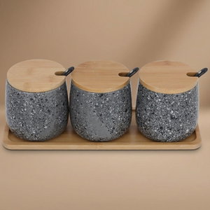 Al Saif Gallery marble box set, 4 pieces with wooden stand - grey product image