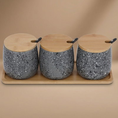 طقم علب رخام السيف غاليري، 4 قطع ستاند خشبي - رمادي product image 1