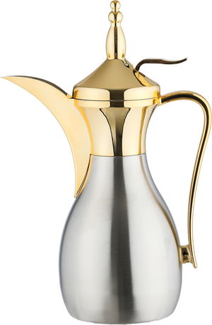 Alsaif plus Thermos in the shape of a Diwan Dallah, 0.75 liters, inner material: glass, pressure cap - silver Gold product image