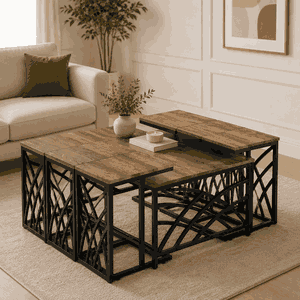 طقم طاولات خشب MDF و معدن، 7 قطع - اسود بني product image