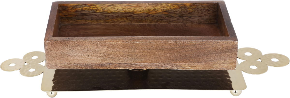 Saif Gallery wooden serving topper, 8 x 16 x 47 cm, deep rectangle, gold-brown base product image 1