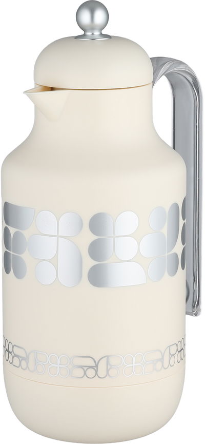 Al Saif Gallery Kkozami Thermos, 1 Liter, Glass Interior, Transparent Handle, Push-Button Lid - Cream Silver product image 3