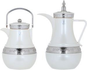 Al Saif Gallery Amal thermos set, 1/1 liter, 2 pieces, thermal glass inner shell, plastic outer shell - white product image 2