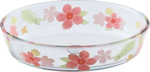 AlSaif Gallery Glass Oven Tray, 26 x 18 x 6 cm, 1.6 L, Rose Pattern - Clear Pink product image