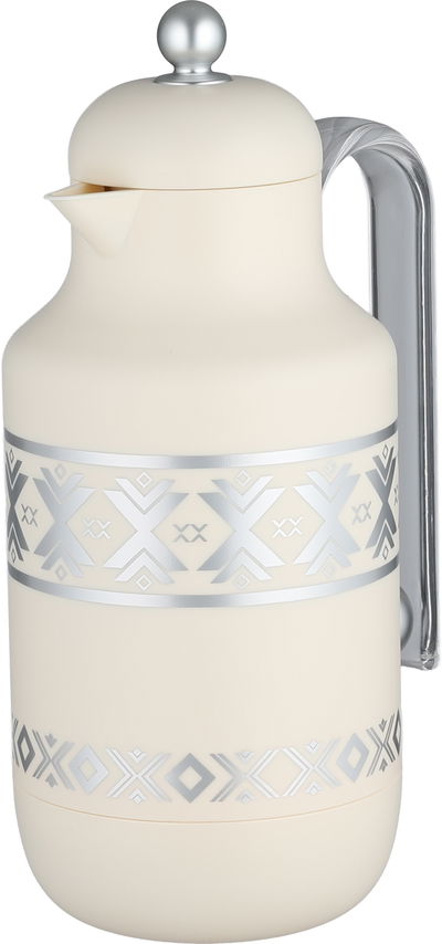Al Saif Gallery Kkozami Thermos, 1 Liter, Glass Interior, Transparent Handle, Push-Button Lid - Cream Silver product image 3