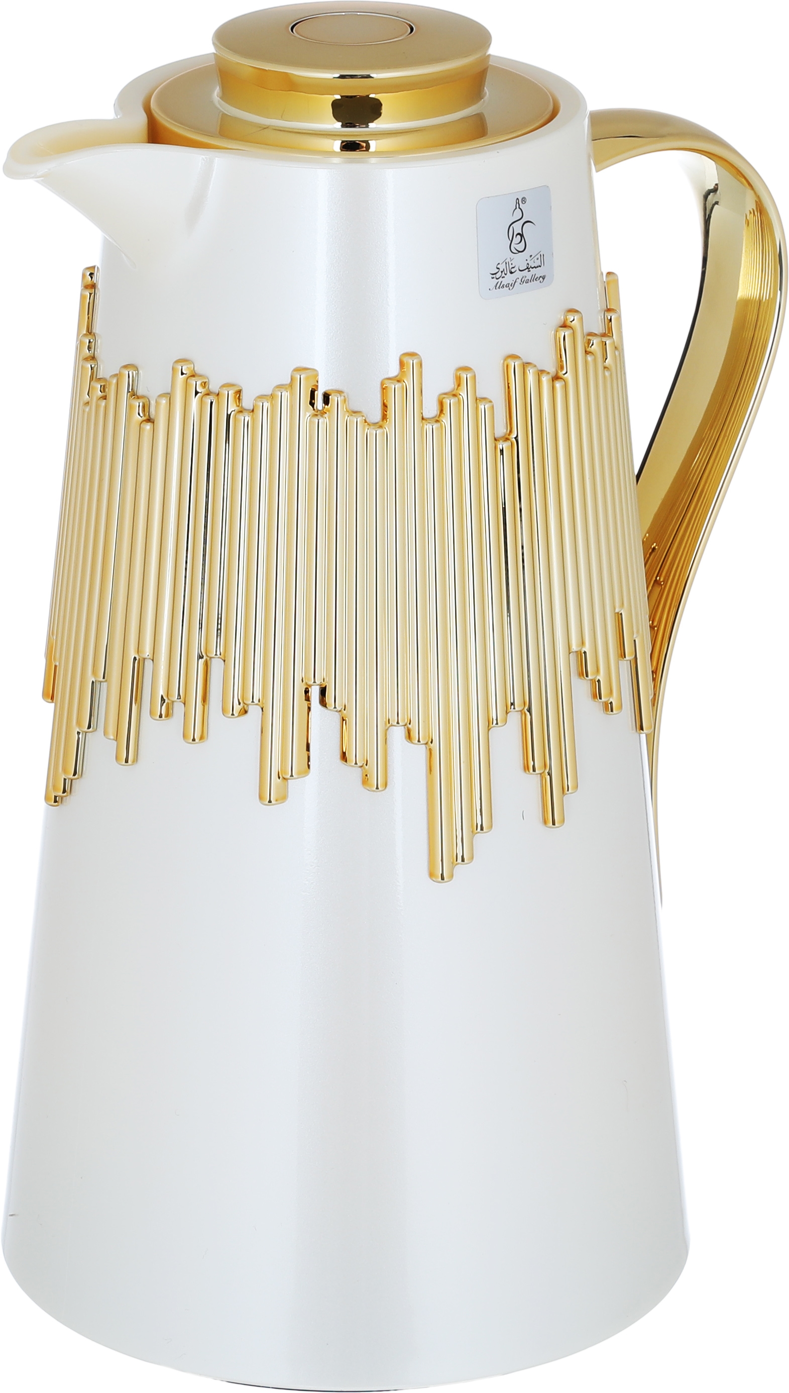 Al Saif Gallery Ibtihal thermos set, 1 liter, 2 pieces, thermal glass inner shell, steel outer shell - golden white product image 3